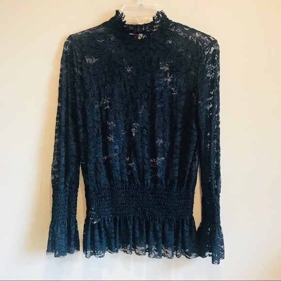 Guess Jovana Embroidered Lace Top Black Small - Picture 5 of 8